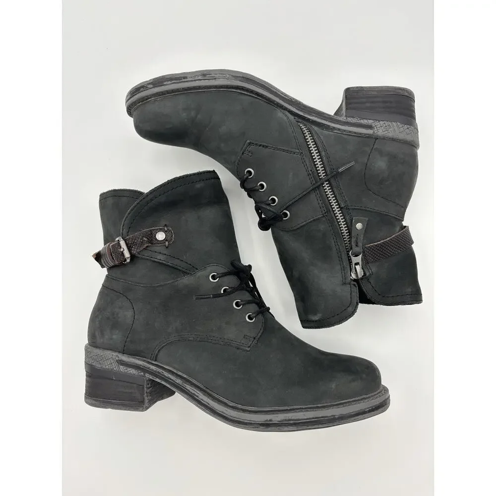 OTBT Gallivant Ankle Boots Lace Up Soft Black Grey Size 8.5